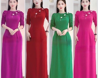 Pre made :Vietnamese  Ao dai traditional, silk dress full color  (ao dài hoa thêu ) Áo dài truyền thống , Ao Dai for Women, Ao Dai Viet Nam