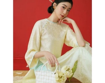 Pre make: Vietnamese Ao dai silk beautiful (áo dài cách tân vàng hoa ) ,For wedding, Ao Dai for Girls, Ao Dai for Women, Ao Dai Viet Nam