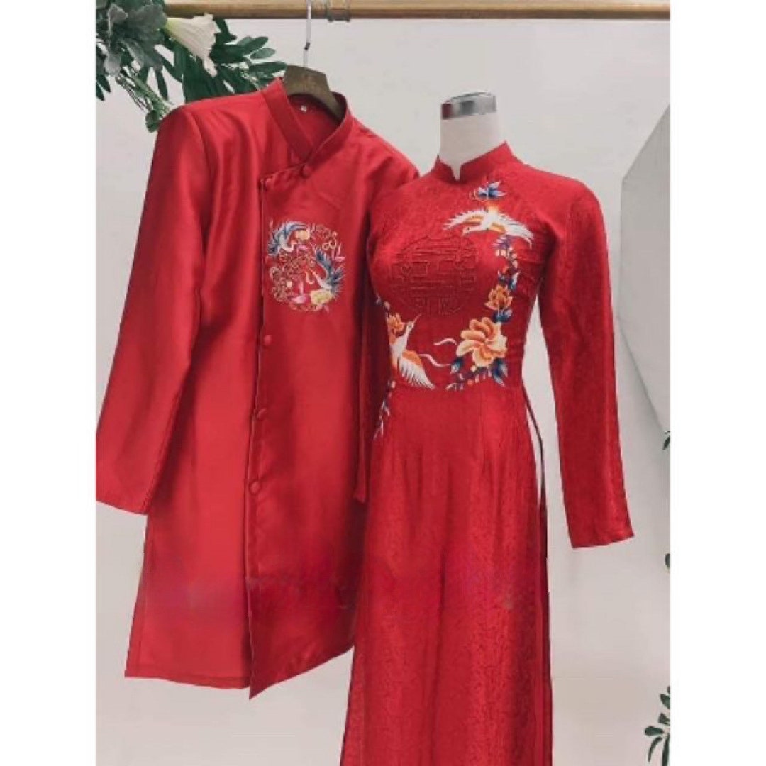 Pre Oder : Vietnamese Ao Dai for Wedding áo Dài đỏ Cách Tân Áo Dài Nam ...