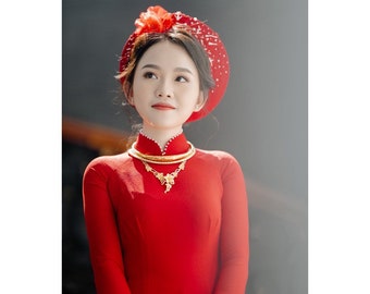 Vietnamien Ao dai rouge belle (áo dài truyền thống), vietnamien Ao Dai pour les femmes, Ao Dai pour les filles, robe de mariage