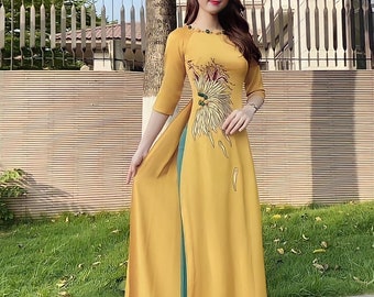 Robe vietnamienne en soie, Ao dài cách tân hoa thiết kế) Áo dài truyền thống, Ao Dai pour filles, Ao Dai Women, Ao Dai Tet Viet Nam