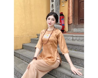 Bộ đồ đi chùa  Vietnamese silk beautiful (áo dài bà ba thêu hoa ) Ao dai Wedding, Ao Dai for Girls, Ao Dai for Women, Ao Dai Tet Viet Nam