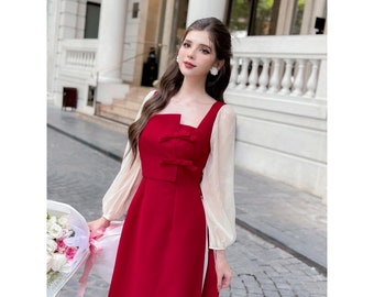 Robe vietnamienne Ao dai (áo dài cách tân đỏ cao câp ) Mariage Ao dai, Ao Dai pour filles, Ao Dai pour femmes, Ao Dai Tet Viet Nam