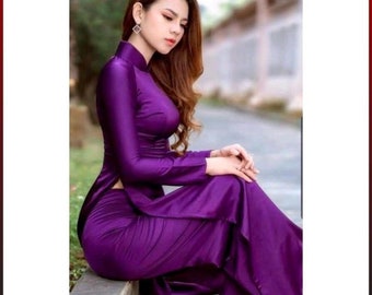 Full color  :Vietnamese silk dress black  (áo dài) Ao dai trơn bóng ,lụa cao câp, Ao Dai For Mother , Ao Dai for Women, Ao Dai Tet Viet Nam