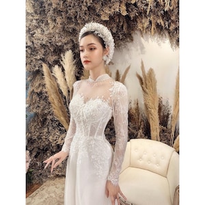 Vietnamese áo dài cưới For Wedding (áo dài cô dâu ren cao cấp ) Dress Wedding , Dress for women, Wedding dress,Dress White,ao dai wedding