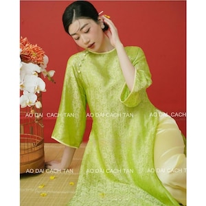 Full color Vietnamese traditional Ao dai white ( Áo dài gấm cao cấp ) Áo dài truyền thống , Ao Dai for Girls, Ao Dai for Women, Silk Dress