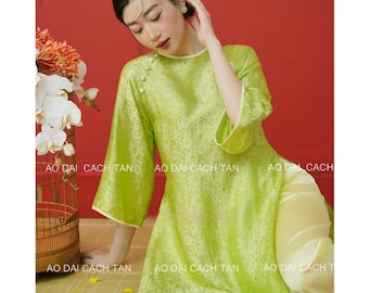 Full color Vietnamese traditional Ao dai white ( Áo dài gấm cao cấp ) Áo dài truyền thống , Ao Dai for Girls, Ao Dai for Women, Silk Dress