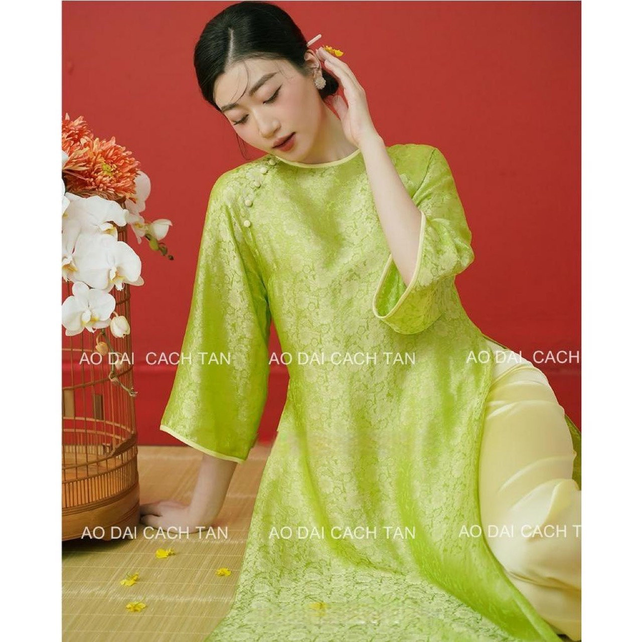 Ao Dai Silk, Traditional Vietnam Dress, Small Flower Elegant Aodai