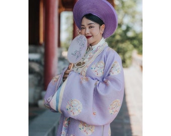 Pré-commande : vietnamien Ao dai tim nhat co phuc (Áo nhật bình nữ ,Áo hoàng hậu thời nguyễn vải gấm cao cấp ), mariage ao dai, ao dai pour femmes