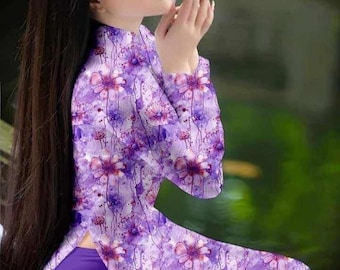 Préfabriqué : traditionnel vietnamien Ao dai, robe en soie (ao dài hoa xinh 3D) Áo dài truyền thống, Ao Dai pour femmes, Ao Dai Viet Nam