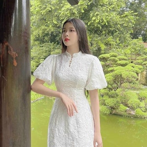 Vietnamese Ao Dai Silk White Dress áo Dài Cách Tân Ren Ao - Etsy