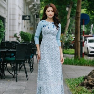 Vietnamese Silk Dress áo Dài Họa Tiết in Hoa Áo Dài Truyền Thống , Ao ...