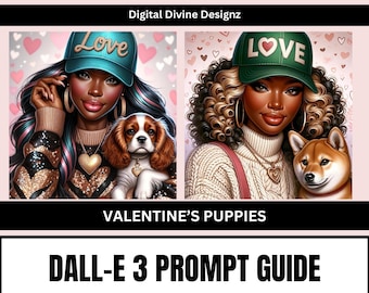 Dall-E3 & ChatGPT | Valentines Day Puppies | PDF | 12 Sample Prompts | AI Prompt Guide | African American AI Art