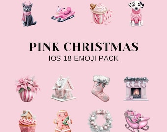 Pink Christmas iOS 18 Emoji Stickers | 72 Pink Aesthetic Digital Stickers | Perfect for iMessage, Instagram, WhatsApp