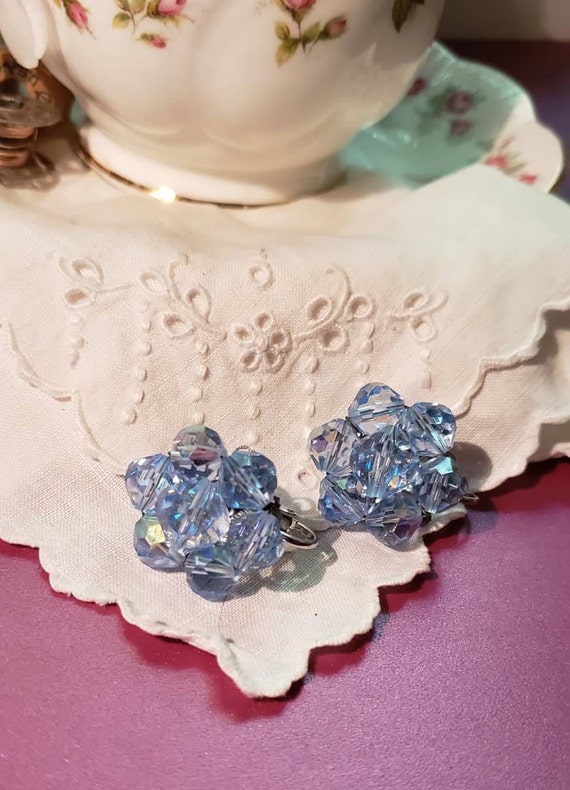 VIntage Translucent Blue Beaded Clip-on Earrings