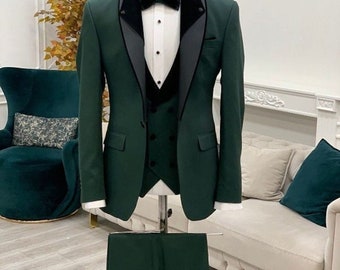 Green Suits 3 Piece Slim Fit One Button Wedding Groom Party Wear Coat Pant, Green Suit, Men Green Suit, Green Slim Fit Groom Suit for party