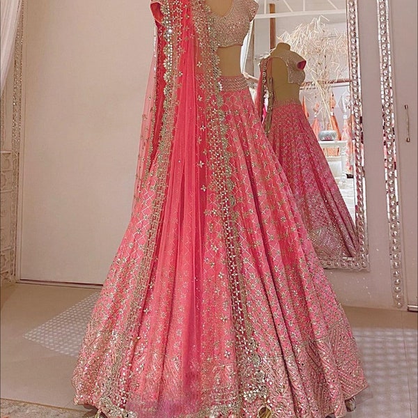 Pink Sabyasachi Designer Lehenga Choli with high quality work and Customized at your size, Lengha for women or girls ready to wear lehengas