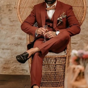 Terracotta Rust Mens Suit Slim Fit 3 Piece Men's Suit for Wedding, Winter, Groom wear and Groomsmen Suits, Tailored Modern, Business suit