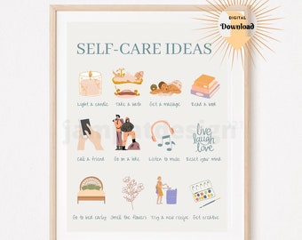 Self-Care Ideas | Wall Art | Digital Print | Counselor | Wall Decor Mental Health | Printable poster