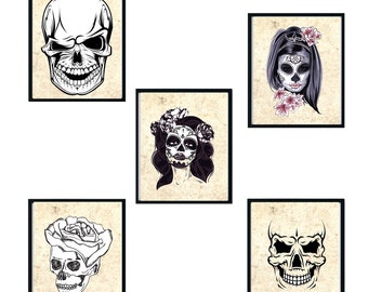 Gothic Decor - Hipster Goth Art, Home Decor, Goth Wall Art, Skull Gifts for Goth Fans - Set of 5 8x10 INSTANT DOWNLOAD Unframed Prints