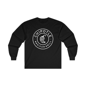 T-shirt nera da uomo a maniche lunghe con logo Chipotle Mexican Grill, taglia dalla S alla 2XL