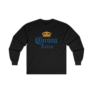 Maglietta a maniche lunghe nera da uomo con logo Corona Extra, taglia dalla S alla 2XL
