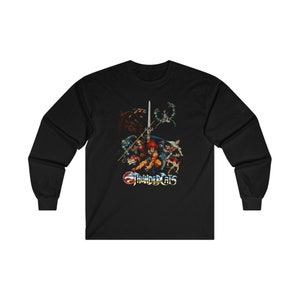Maglietta a maniche lunghe nera da uomo con logo dei cartoni animati dei Thundercats, taglia dalla S alla 2XL
