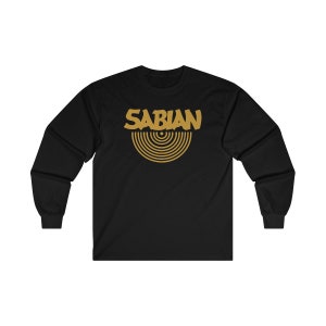 Sabian Cymbals Drums Logo Men&#39;s Black Long Sleeve T-shirt Size S to 2XL