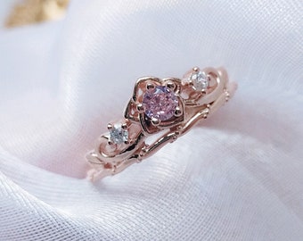 925 Silver Rosegold Vermeil Crown Ring with Pink Zirkonia