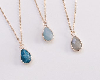 Blue Crazy Lace Agate, Labradorite, Amazonite Necklace Raw Crystal with 925 sterling silver chain or stainless steel chain