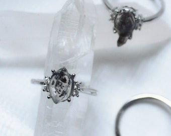 Verstelbare Herkimer diamanten ring verzilverd met zirkonia, Herkimer diamanten oorbellen in roestvrij staal, aanslagvrij