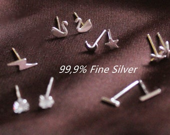 999 zilveren oorknopjes maanster bliksem, zwaan, kruis, minimalistische oorknopjes gemaakt van fijn zilver
