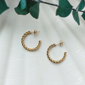 2.5cm Twisted Hoop Earrings in Stainless Steel Gold, Classic Round Earrings, Stainless Steel Jewelry, Gold Hoop Earrings