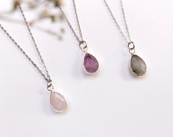 Amethyst, Labradorite, Pink Crystal Necklace Raw Crystal with 925 sterling silver chain or stainless steel chain