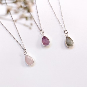 Amethyst, Labradorite, Pink Crystal Necklace Raw Crystal with 925 sterling silver chain or stainless steel chain