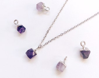 Amethyst Crystal Necklace Silver made of raw crystal with stainless steel chain