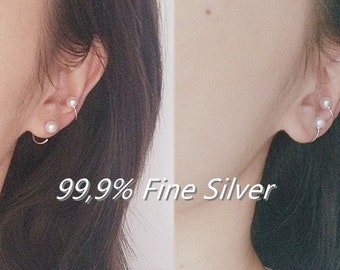 Multi Way Ear Cuff aus 999 Reinsilber und Süßwasserperle, Ear Cuff aus 999 Feinsilber