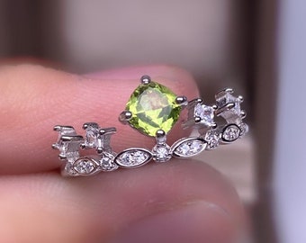 925 Silver Peridot Ring Kronenring Krone Ring Verstellbar, Peridot Verlobungsring , Anlaufend frei