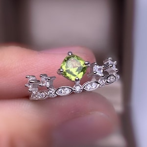 925 Zilveren Peridot Ring, Crown Ring, Crown Ring, Verstelbaar, Peridoot Verlovingsring, Tarnish Free afbeelding 1