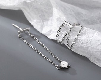 925 Sterling zilveren ketting Threader oorbellen 925 zilver, Bar Chain oorbellen, kraakbeen ketting oorbellen