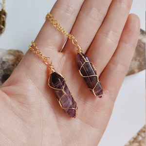 Kristall Punkt Halskette mit Edelstahl Kette , Draht Kristall Halskette Silber, Clear Quartz Crystal Point Halskette, Birthstone Kette Amethyst