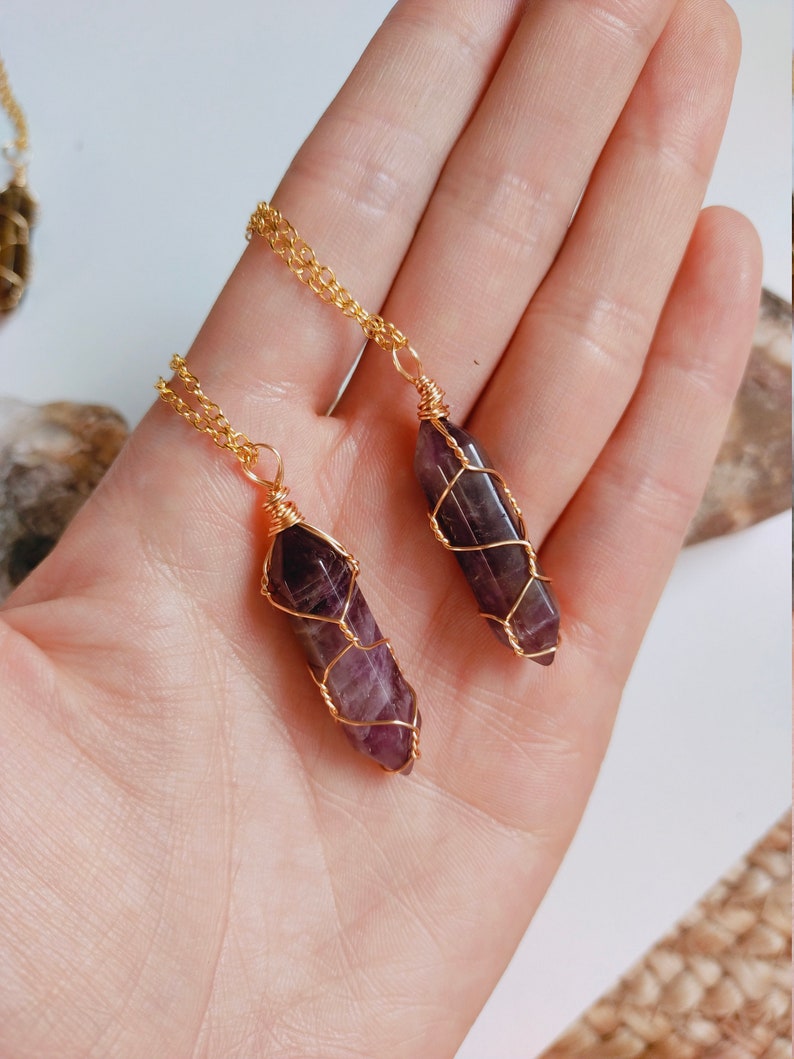 Raw Crystal Necklace Wire Wrapped Crystal Necklace Clear Etsy