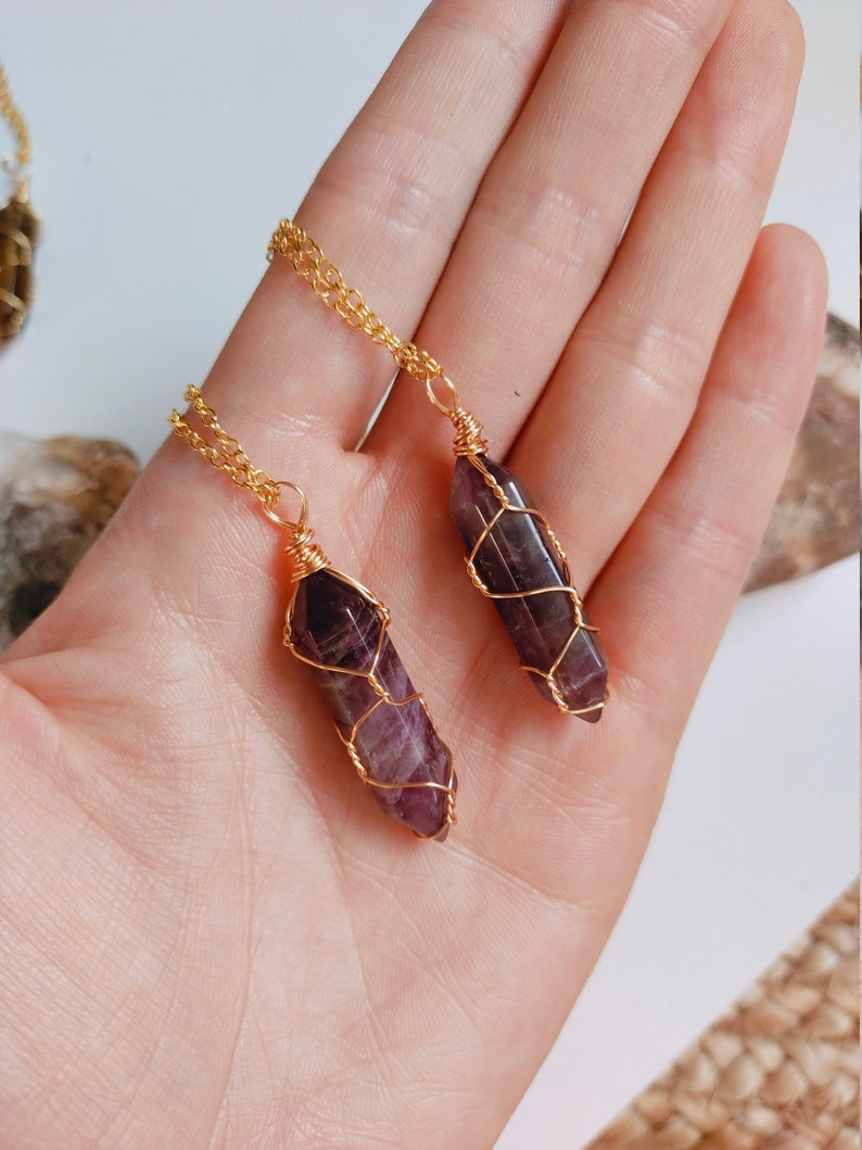 Kristall Punkt Halskette mit Edelstahl Kette , Draht Kristall Halskette Silber, Clear Quartz Crystal Point Halskette, Birthstone Kette Amethyst