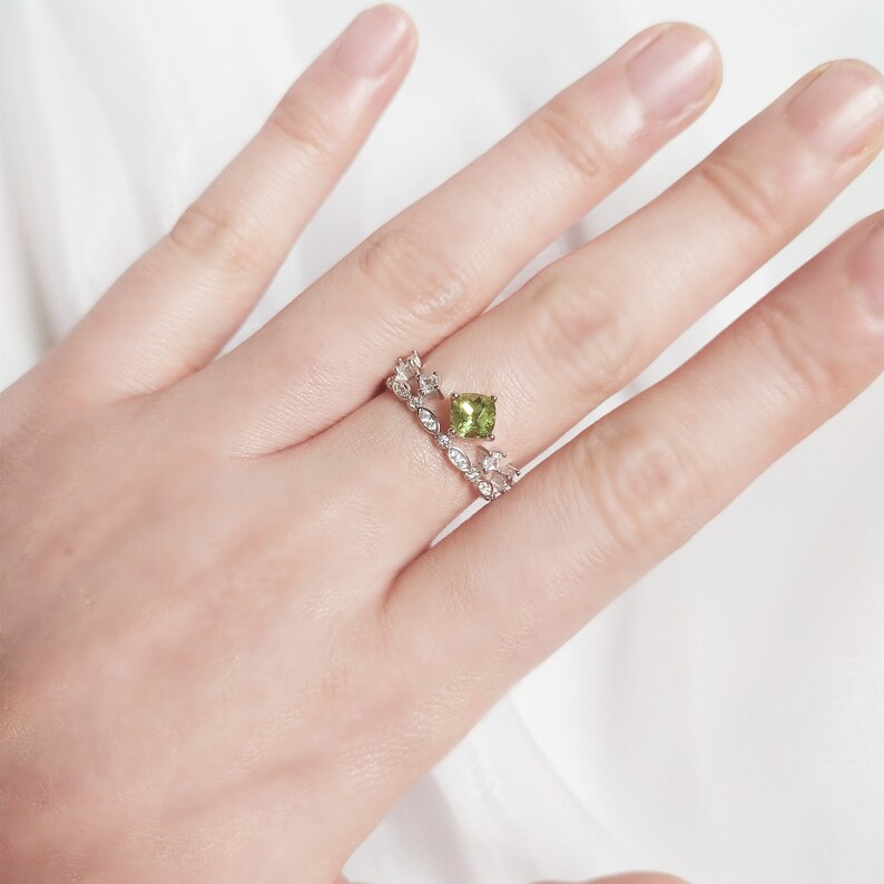 925 Silver Peridot Adjustable Crown Ring, tarnish free image 5