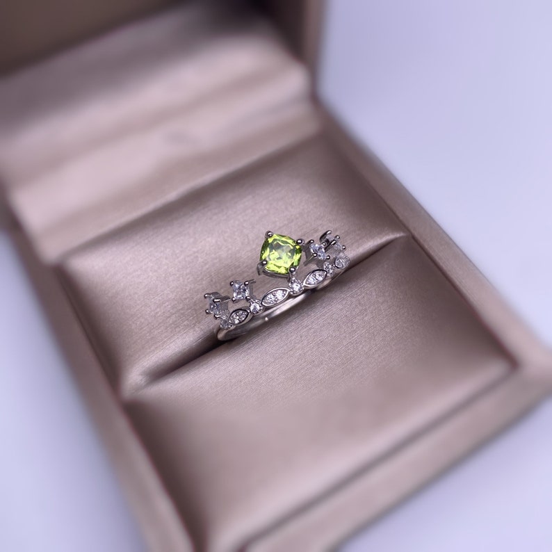 925 Zilveren Peridot Ring, Crown Ring, Crown Ring, Verstelbaar, Peridoot Verlovingsring, Tarnish Free afbeelding 4