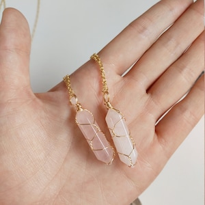 Raw crystal necklace, Wire Wrapped Crystal Necklace, Clear Quartz Crystal Point Necklace, birthstone necklace, golden silver crystal image 7