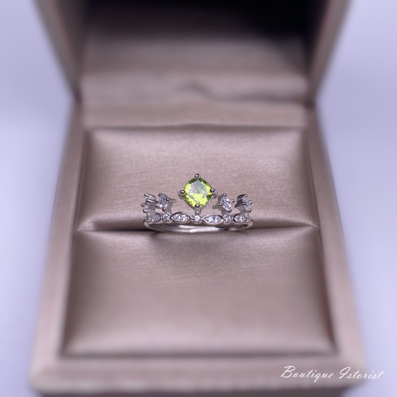 925 Zilveren Peridot Ring, Crown Ring, Crown Ring, Verstelbaar, Peridoot Verlovingsring, Tarnish Free afbeelding 2