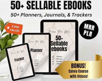 Oltre 50 tracker e diari per pianificatori modificabili per ebook MRR PLR con diritti di rivendita master e diritti di etichetta privata EBook DFY per rivendere reddito passivo