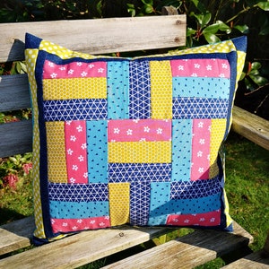 Brightly Coloured Cushion Cover With Rail Fence Design