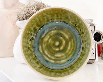 Green, Light Blue and White Small Ceramics Bowl, Succulent Planter